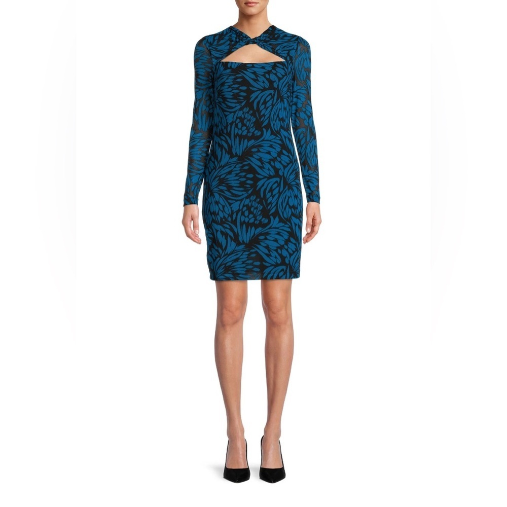 The Get Women's Long Sleeve Mesh Mini Dress blue/black size XL NWT
